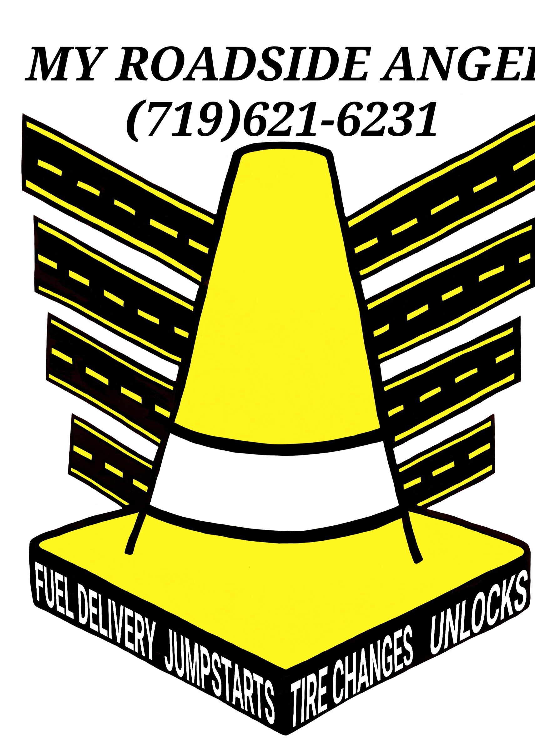 My Roadside Angel. Yellow Safety Cone logo..24 Hour Roadside Assistance in Colorado Springs. 