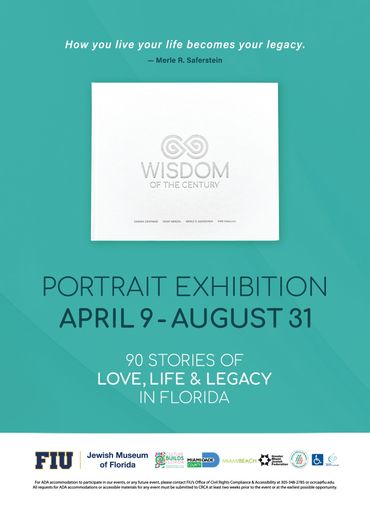 Teal flyer sharing the photo exhibition info at Jewish Museum of Florida from April 9 to August 31