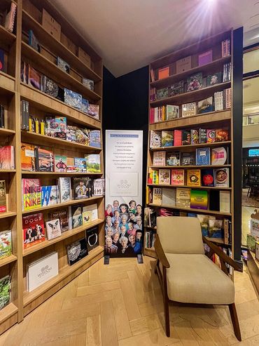 A banner in a book store.