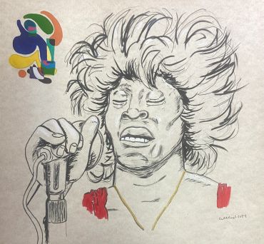 Expressive sketch of a singer passionately holding a microphone.