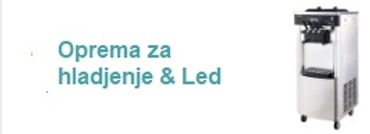 Commercial ice and cooling equipment with text in Croatian.