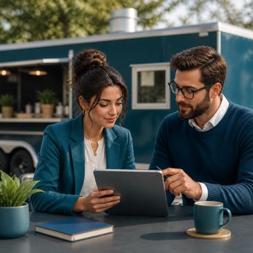 Dos profesionales discuten un proyecto en una tablet.