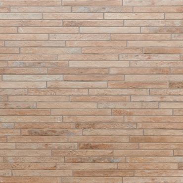Patterned beige brick wall.
Recycled porcelain tile