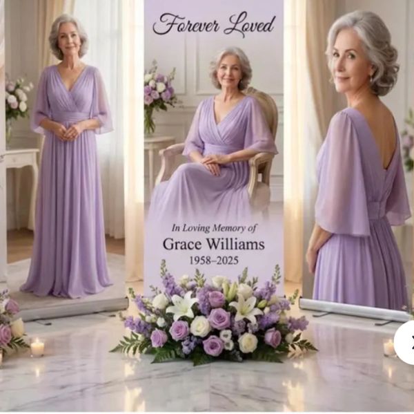 Memorial display for Grace Williams with floral tribute.