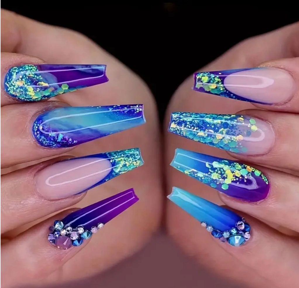 Acrylic encapsulated nails with glitter and quality crystals. This ain’t what your used to.