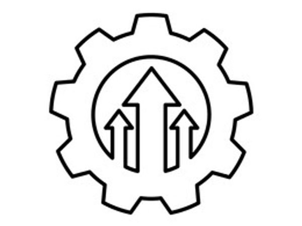 Gear with three upward arrows inside, symbolizing growth and progress.