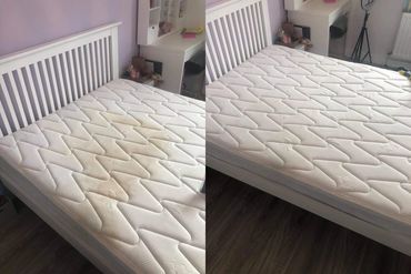 Before and after cleaning a mattress, removing stains.
