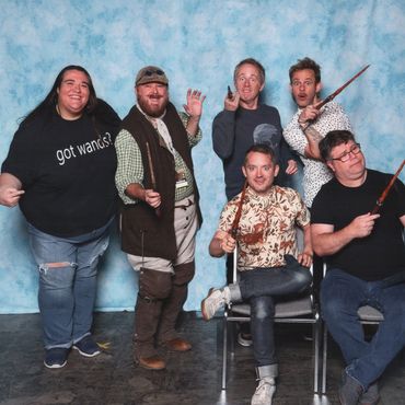 The Cast from The Lord of the Rings w/our Wizard wand that we made with a fully rotating LOTR ring