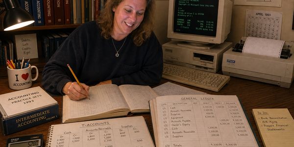 Melissa at the beginning of her bookkeeping career, reflecting decades of accounting experience.
