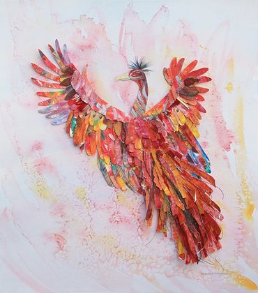 A phoenix flying into the heavens for the beginning of her new life.