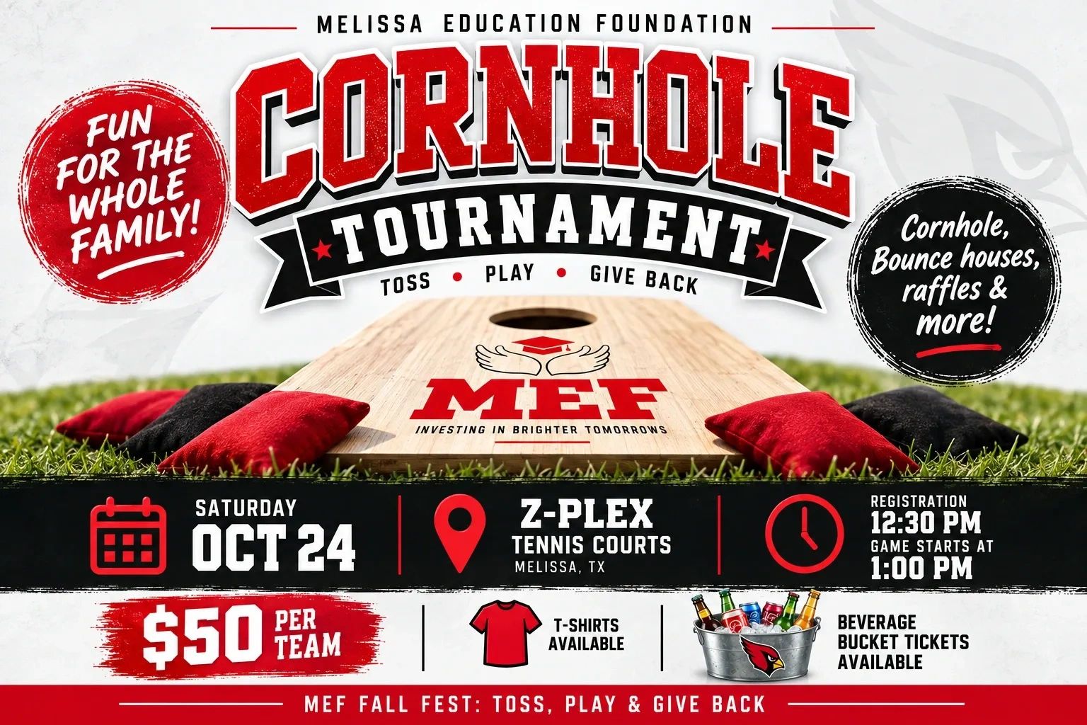 Melissa Education Foundation cornhole tournament on Oct 24 at Z-Plex.