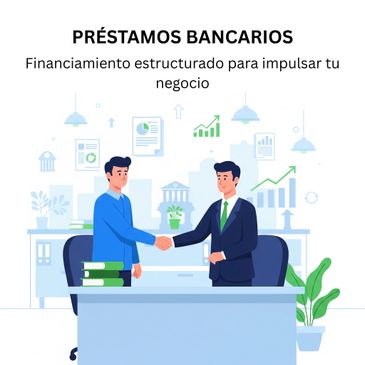 Dos hombres se dan la mano en una oficina, simbolizando préstamos bancarios para negocios.