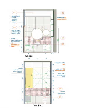 rysunek techniczny - detale ścian łazienki