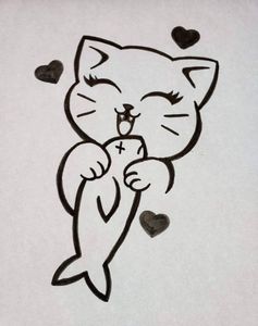 dessin d’un chat et un poisson