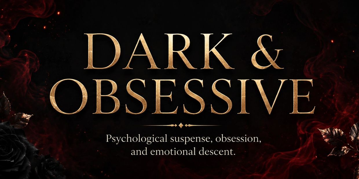 Dark and Obsessive psychological thriller genre banner exploring obsession and slow-burn suspense