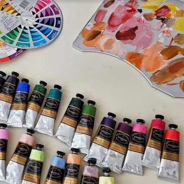 paint color wheel on artist desk