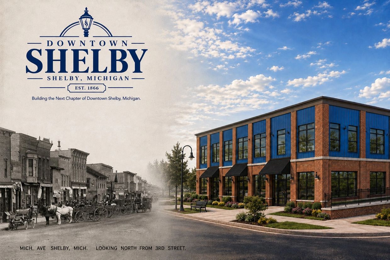 Downtown Shelby, Michigan evolution from old to new.