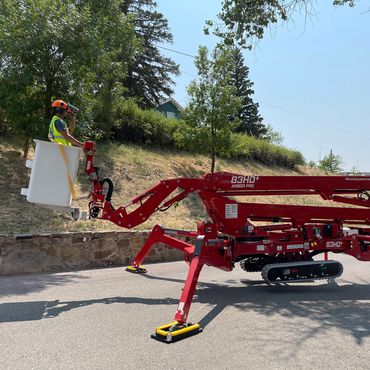 Man in a bucket lift machine.