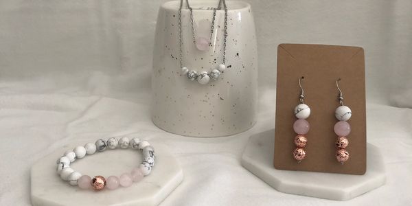 Display of Jewelry. Bracelet, necklaces and earring are displayed on props