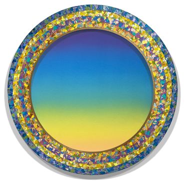 Jack Reilly, "A Spring Zephyr" 36 inches diameter, Acrylic and metallic pigments on shaped canvas