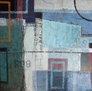 Pat  Moseuk, "Journey" 40 x 40 inches, acrylic and mixed media on canvas.