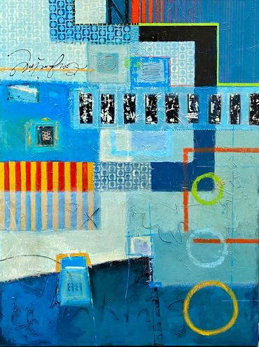 Pat Moseuk, "Stop Making Sense" 40 x 30 inches, acrylic and mixed media on canvas.