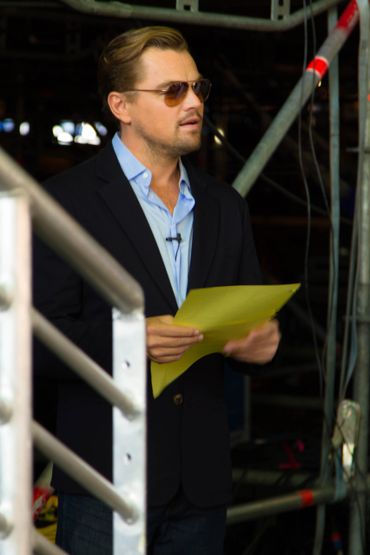 Leonardo DiCaprio, backstage at the Global Citizens Festival, preparing for his speech.