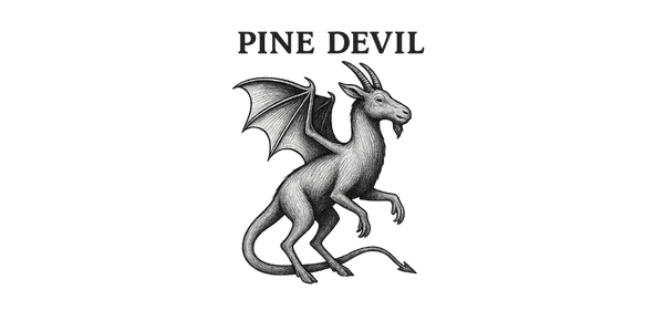 Illustration of a mythical creature labeled 'Pine Devil' with wings and horns.