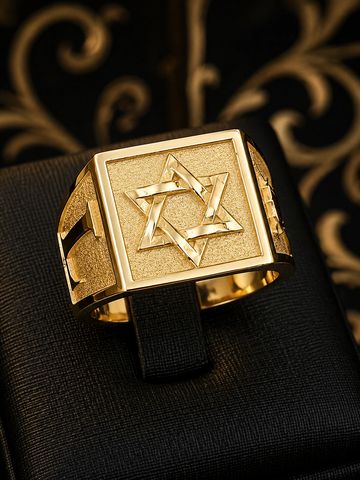 Anel dourado com Estrela de Davi em destaque.