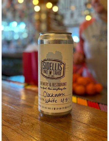 crowler of clockwork white ale on sidellis bar