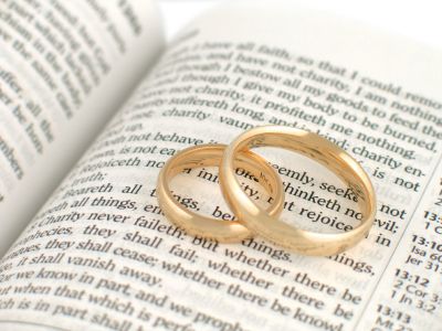 Bible with wedding rings