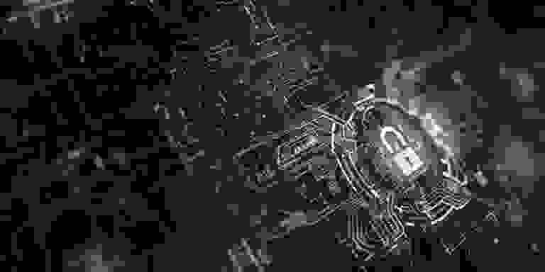 Digital lock symbolizing cybersecurity on a futuristic blue circuit board.