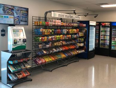 Micro Market signs, Vending, Graphics fixtures. Micro Market Rack Merchandising systems. Grid wall