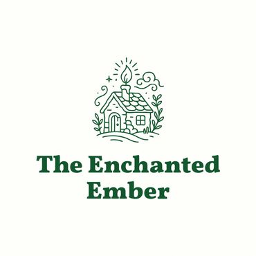 Logo of a cozy house with a glowing ember and the name The Enchanted Ember.