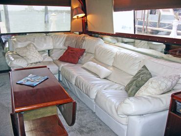 The couch aboard the inside of the Strike Zone Too