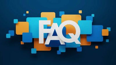 FAQ text with colorful 3D squares.
