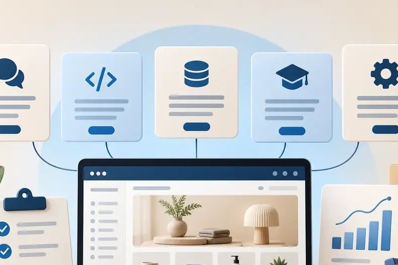 Shopify service packages for development, catalogue management, training and automation.