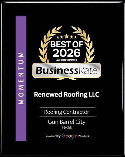 Award plaque for Renewed Roofing LLC as Best of 2026 by Business Rate.