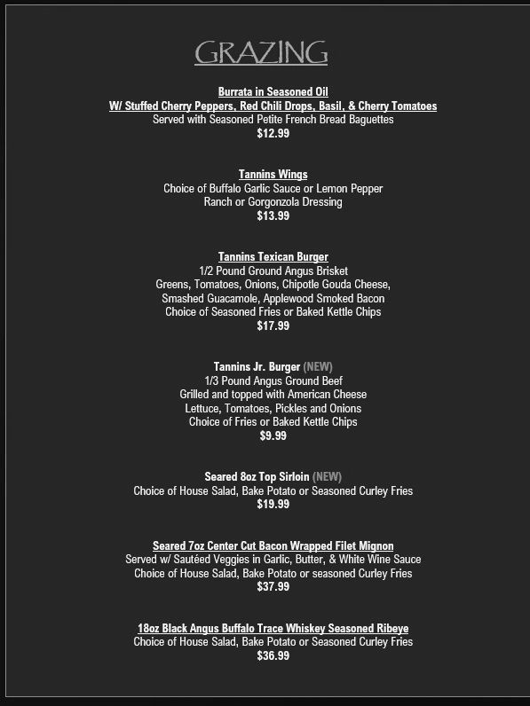 Menu section titled 'Grazing' featuring various dishes and prices.