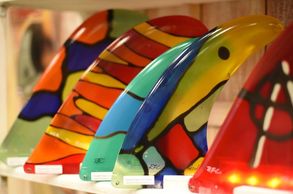 Rainbow Fin custom 1 of a kind stained glass fins.  always made in the USA