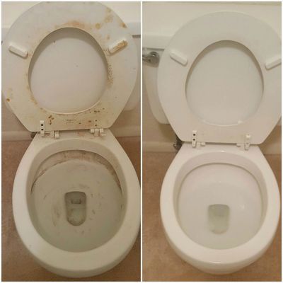 deep cleaning toilet
before and after