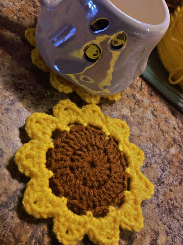 Handmade Sunflower Crochet Coaster