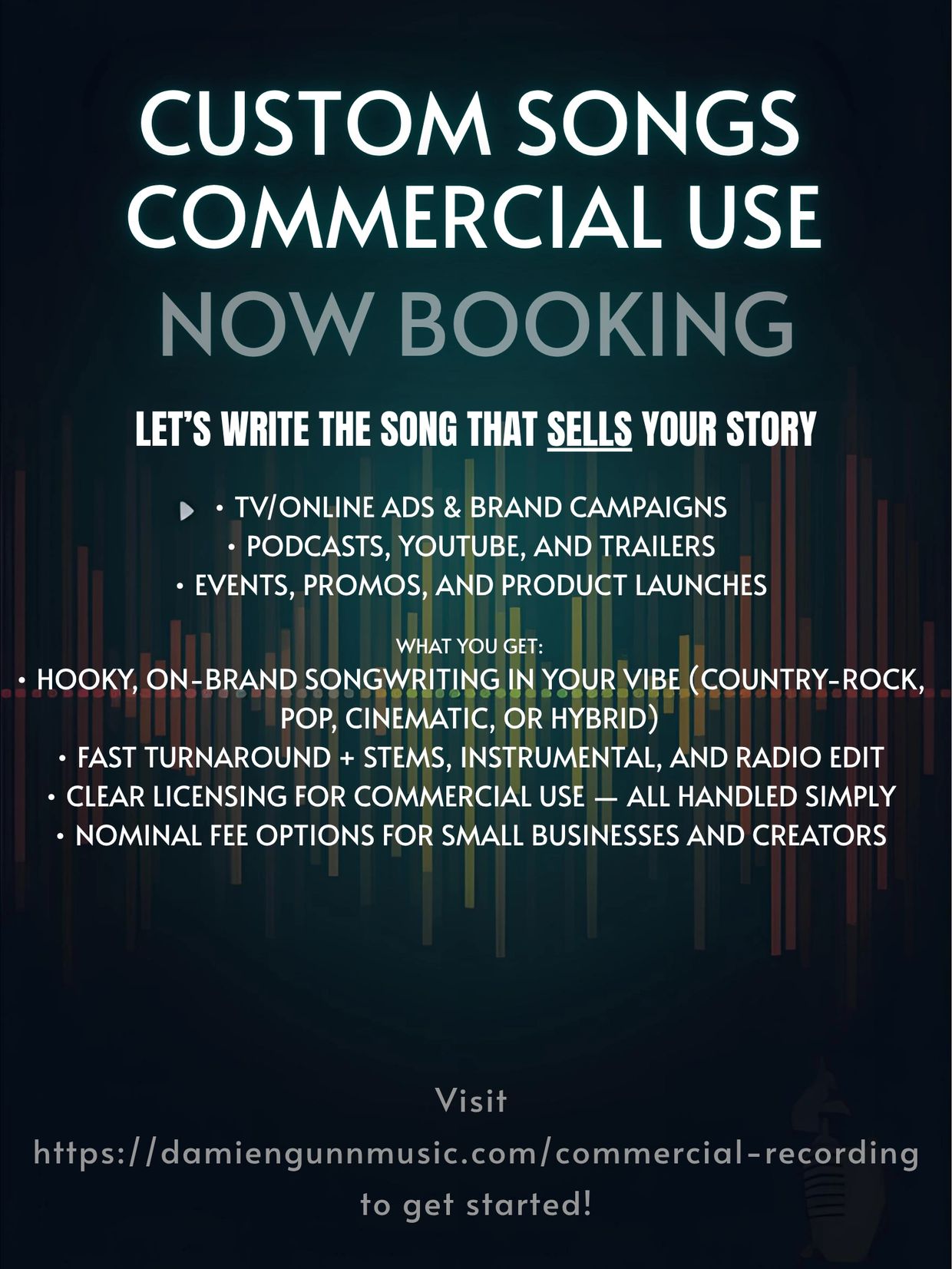 Custom songs for commercial use, now booking.