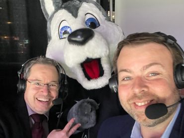 My broadcast partner Arley Johnson and I having some fun pregame. He's the one on the left!