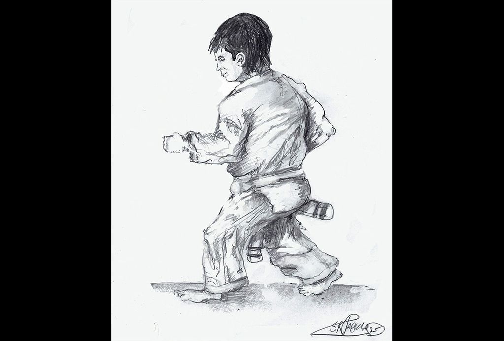 Drawing 004 is from a series of illustrations showing student of Shotokan Karate in various stages