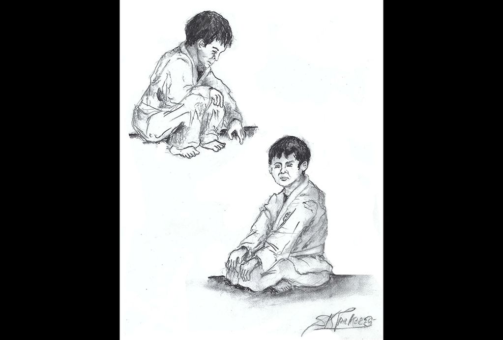 Drawing 002 is from a series of illustrations showing student of Shotokan Karate in various stages