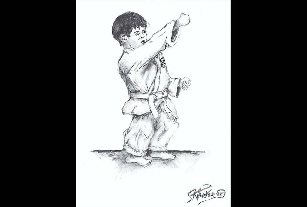 Drawing 003 is from a series of illustrations showing student of Shotokan Karate in various stages