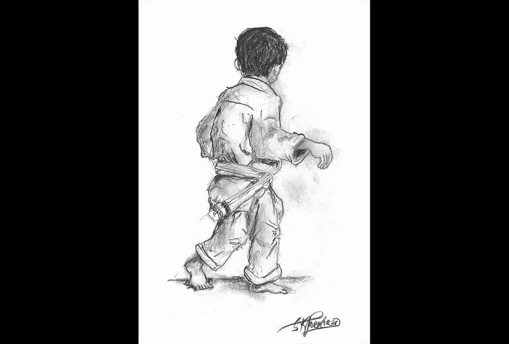 Drawing 005 is from a series of illustrations showing student of Shotokan Karate in various stages