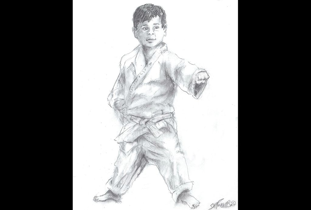 Drawing 001 is from a series of illustrations showing student of Shotokan Karate in various stages