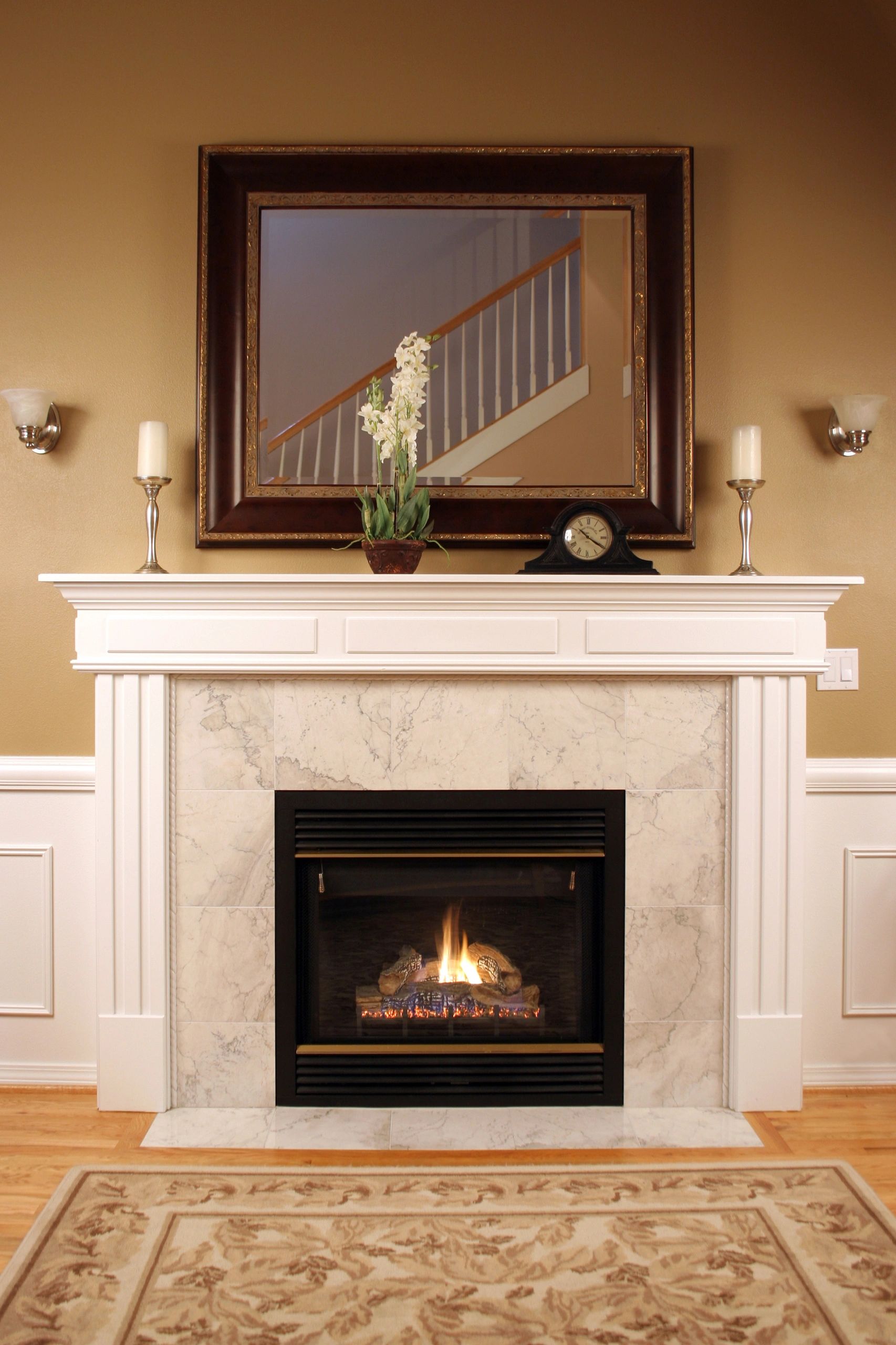 porcelain marble tile fireplace surround and hearth